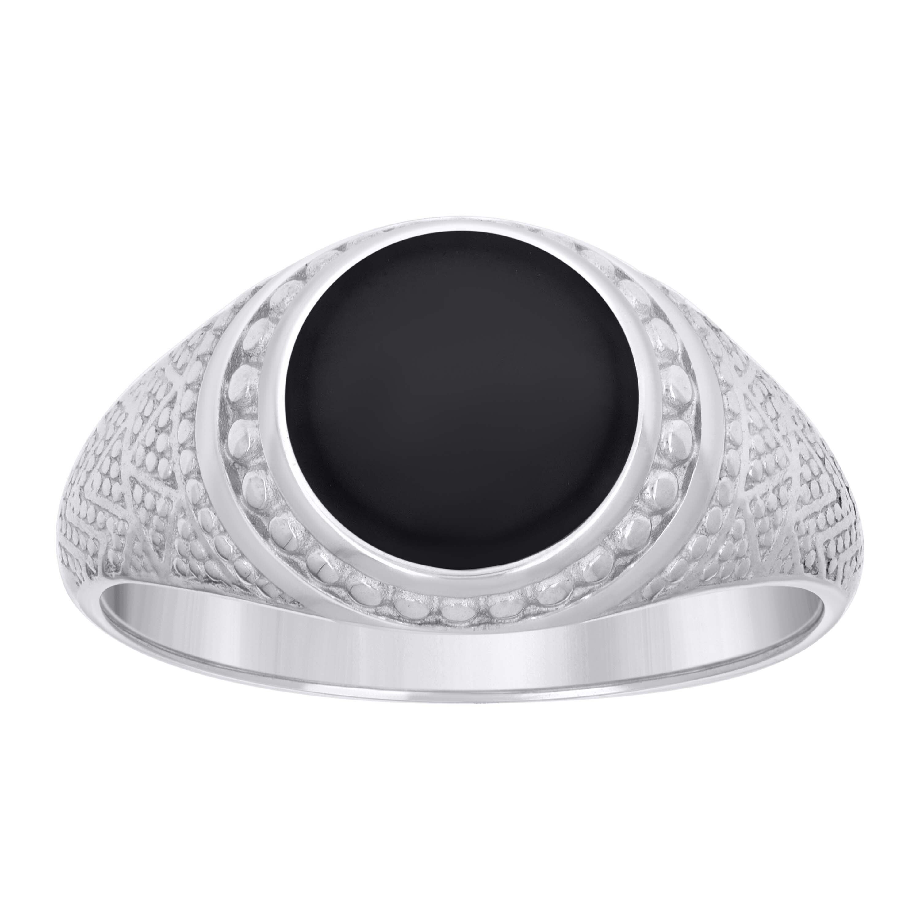 925 Sterling Silver Mens Black Enameled Round Head Fashion Ring Size 12